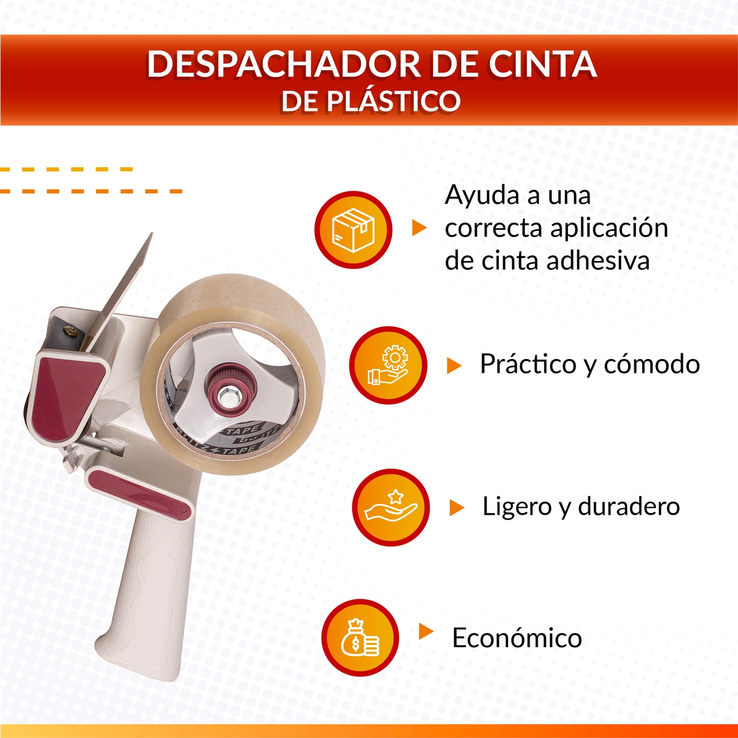 Kit Despachador de Cinta Adhesivo Plástico + 6 Cintas de 48mmx150m