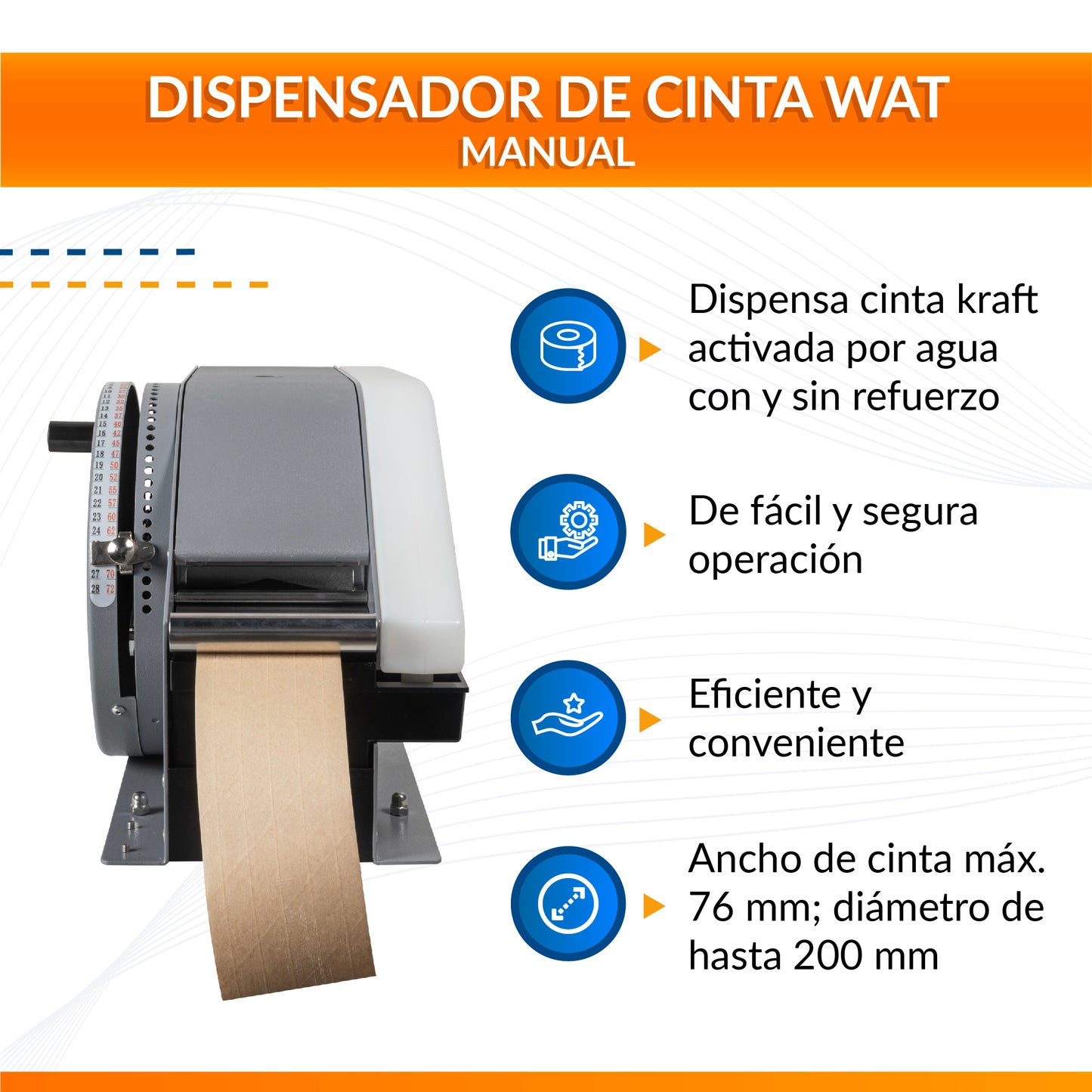 Dispensador de cinta activada por agua manual