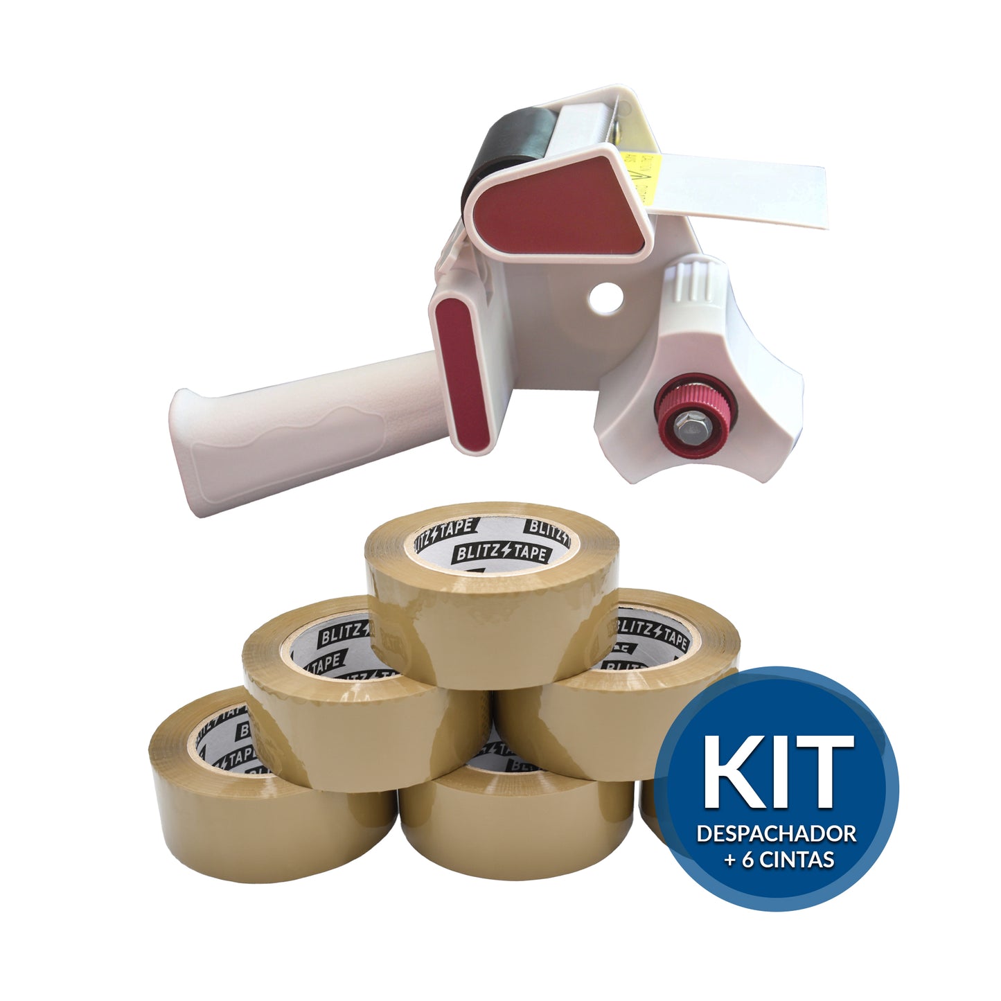 Kit Despachador de Cinta Adhesivo Plástico + 6 Cintas de 48mmx150m