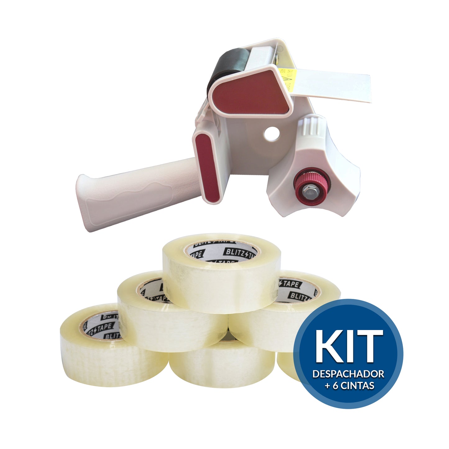 Kit Despachador de Cinta Adhesivo Plástico + 6 Cintas de 48mmx150m