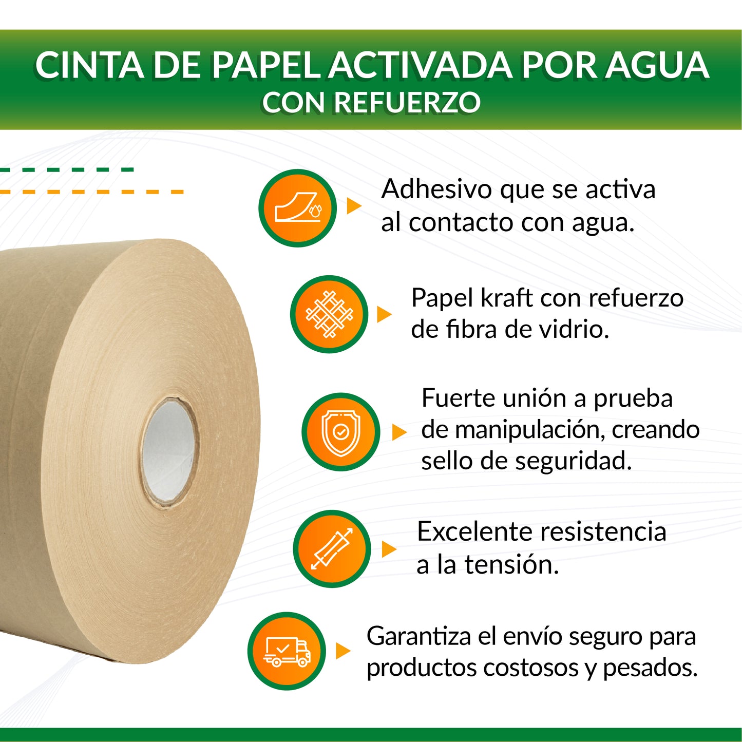 Cinta Adhesiva activada por agua Reforzada