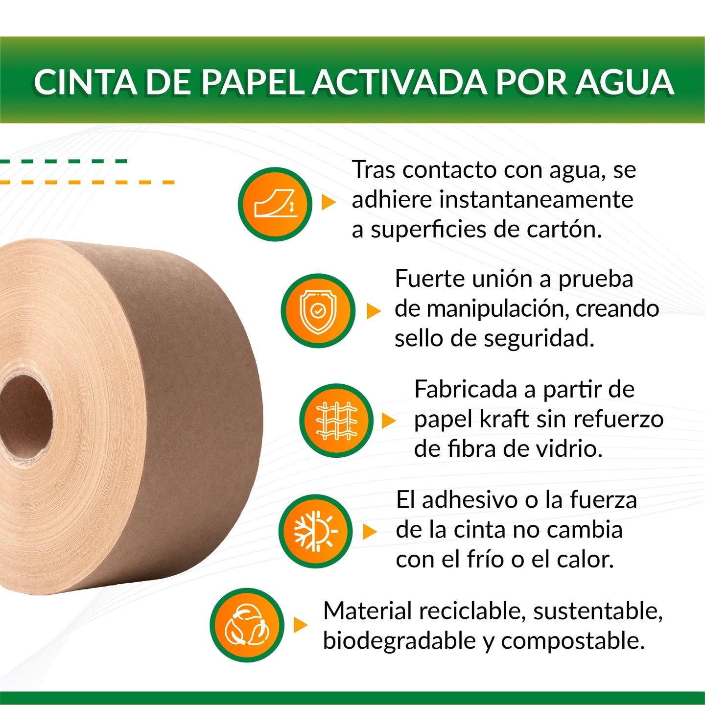 Cinta adhesiva activada por agua 48mm x 65mt