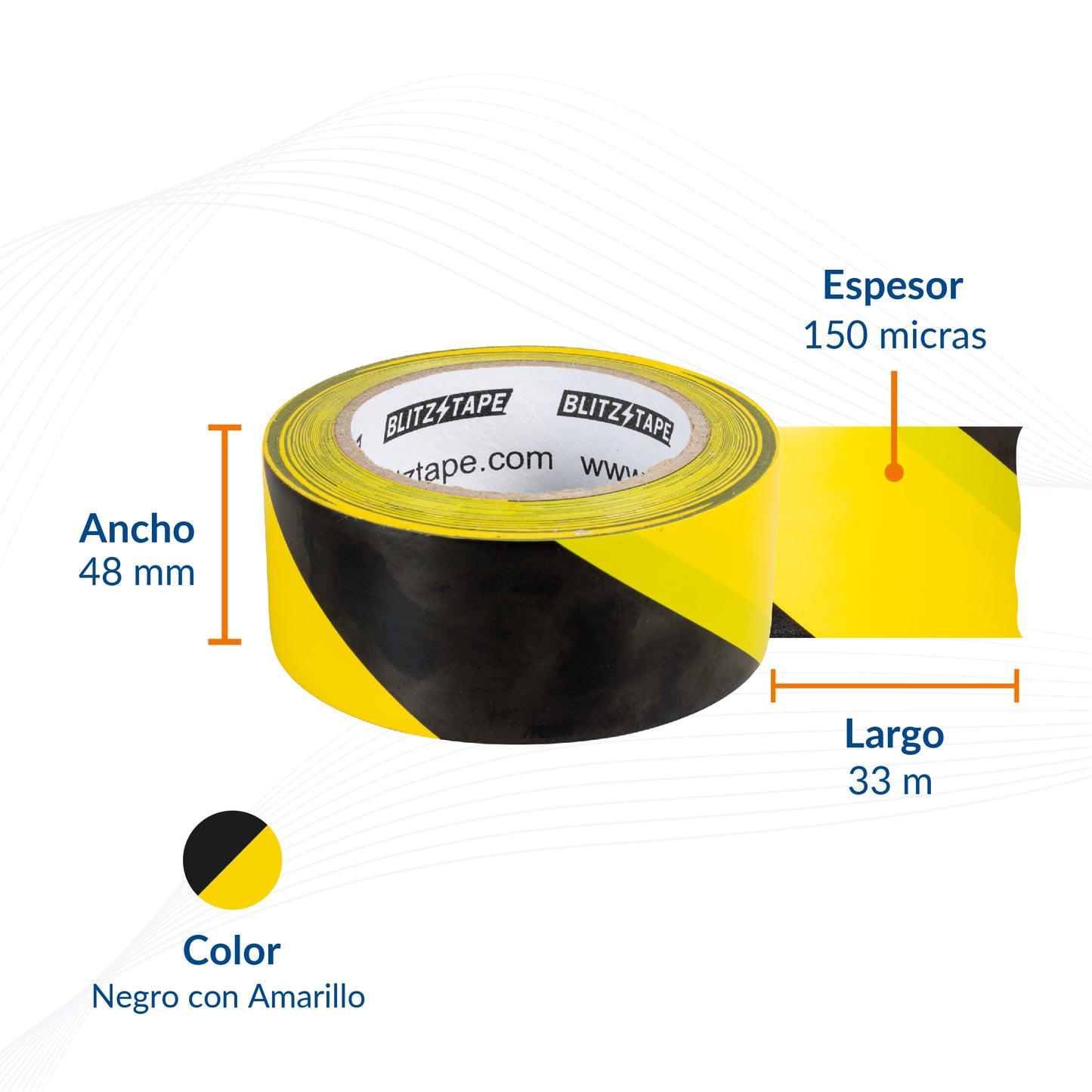 Cinta de marcaje 44mm X 33m de largo calibre 150 micras