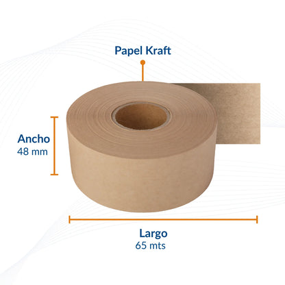 Cinta adhesiva activada por agua 48mm x 65mt